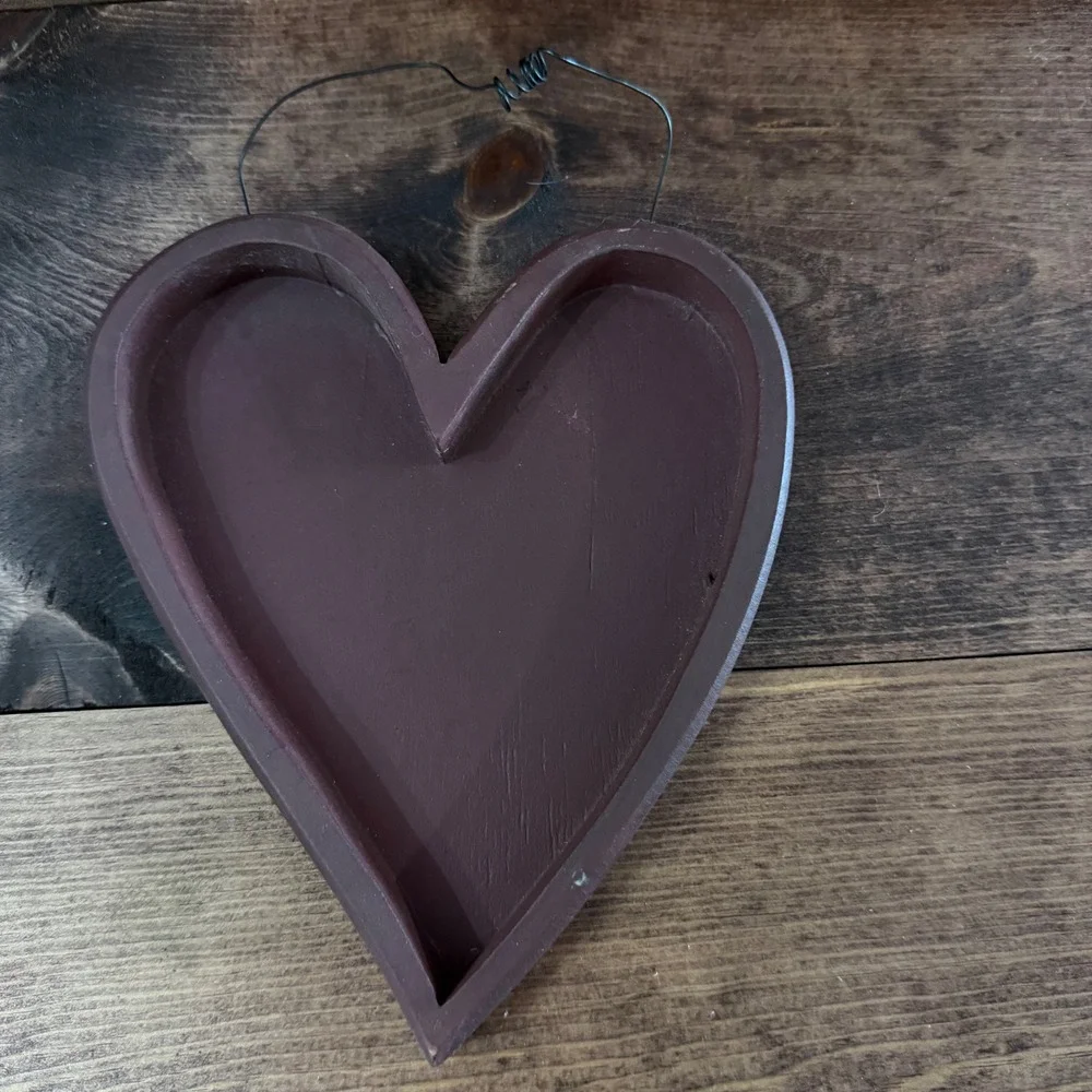 Nesting Wooden Heart Wall Decor Set 3 Piece Primitive Rustic Burgundy Farmhouse